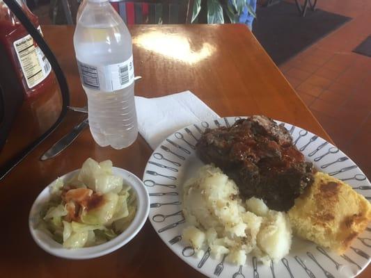 Neckbones, buttered potatoes, cornbread and cabbage.  Delicious!!!!