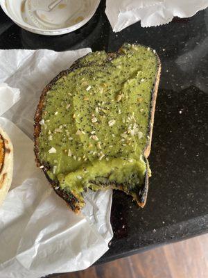 Burnt avacado toast,  this was supposed to be for my daughter, I had to try it t see if it was all the way burnt.