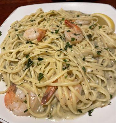 Scampi de la Casa with linguini noodles and lemon sauce