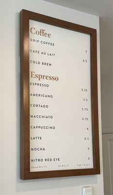 Coffee menu