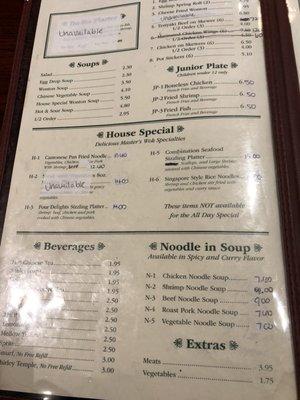 updated Menus - prices do not include the new $.50 increase on all dishes for 2022