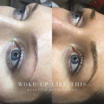 Natural looking cosmetic eyebrow tattoo. Microblading and soft powder brows by our artist Rosy.