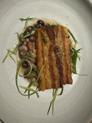 Pork belly with heirloom beans