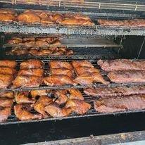 Chicken and ribs finishing up in the smoker