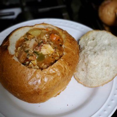 Manhattan  clam chowder in a bread bowl absolutely  exquisite!