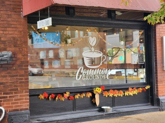 The coffee shop decorated for Fall.