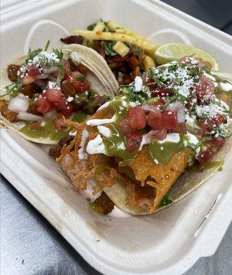 Taco Tuesday Tacos, Taco de Chicharon, AL Pastor Taco and Deep Fried Jalapeño Taco de Asada