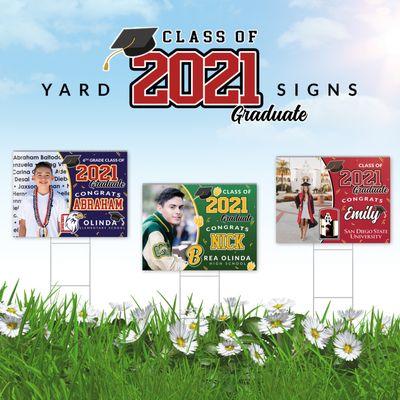 Class of 2021 Graduate Yard Signs. Design features 1 photo, graduates name, and school colors and logo.