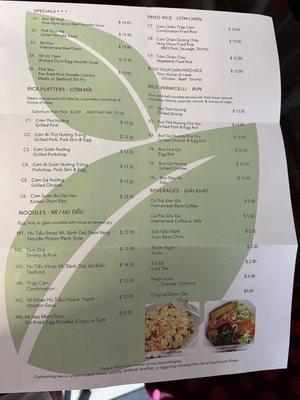 Back page of the menu