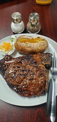 A juicy medium well T-bone