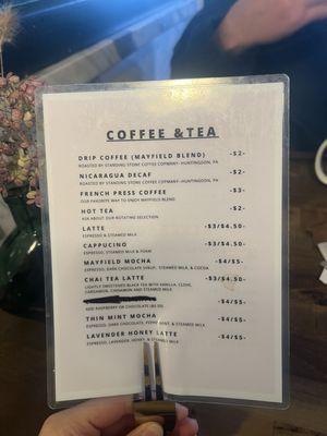 Drink menu