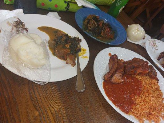 Pounded yam,jollof rice, bitterleaf