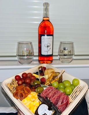 Charcuterie tray and a rosé. Was amazing and romantic for our first night in our newly purchased home.