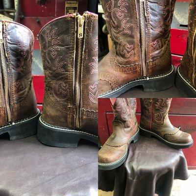 Customer wanted a zipper installed in her boots!