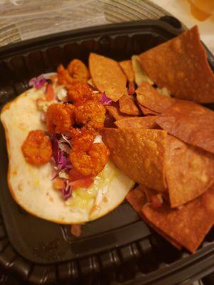 Boom Boom Shrimp Tacos w/ Chips and Queso