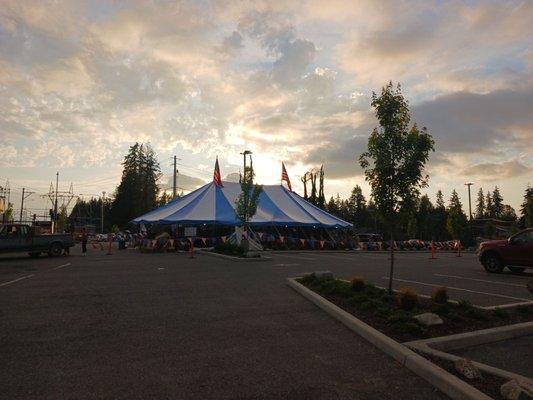 Fireworks stand at sunset, nice place.