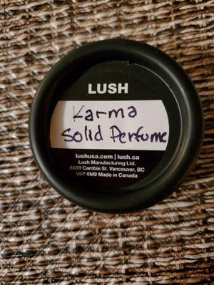 My Free sample of Karma solid perfume. Has a soft smell too. Thank you Katie!  11/13/2020