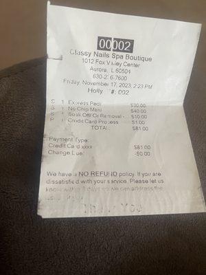 This is proof of purchase, and the receipt clearly said no refund