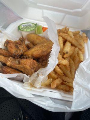 10 piece honey garlic wings and fries