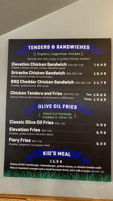 Tenders, fries and kids meals menu