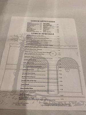 Lunch menu