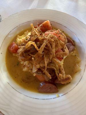 Shrimp and Grits (half...chef plates half the meal for me and half for my son)