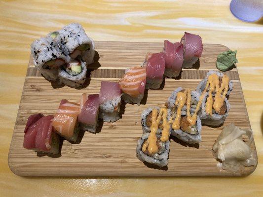 Left to right: California Roll, Tricolor Roll, Spicy Tuna Roll