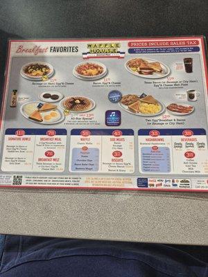 Front page of menu