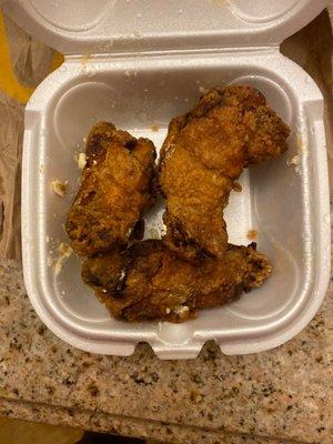 Overcooked jumbo wings.