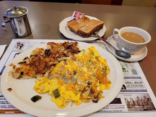 Italian Omelet (aka SPOT w/mozz), w/WW Toast, coffee and homefries