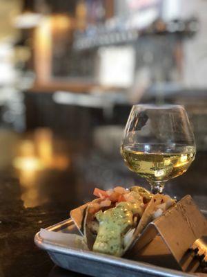 One of the three mahi-mahi tacos accompanied by a beautiful glass of Bumgardner Aloha cider on tap.