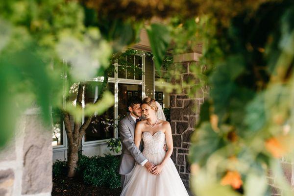 couple embraces during the wedding portraits