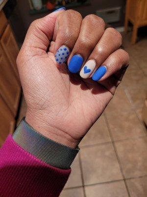 Gel on her nails, color on blue's clues