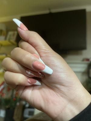 Missing top coat/ streak dead center on my middle finger