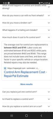 Average cost of repair, my estimate for same repair $2,600!!