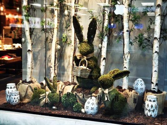 Spring display in the Bellevue Pottery Barn front window- so pretty! I love the bunnies!