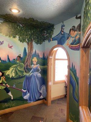 Part 1 of the amazing mural in the kids play area.