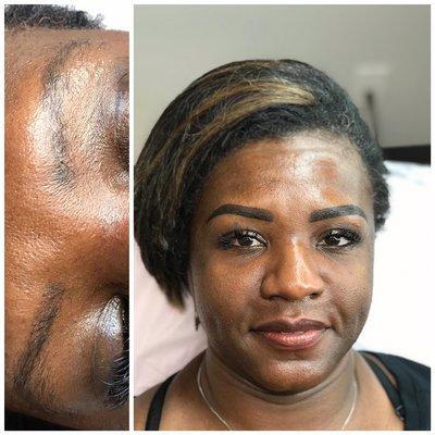 Powder brows to cover up old microblading that left customer some light scarring ( previously done by another artist)