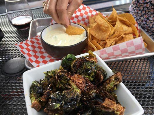 Artichoke dip and fried Brussels sprouts