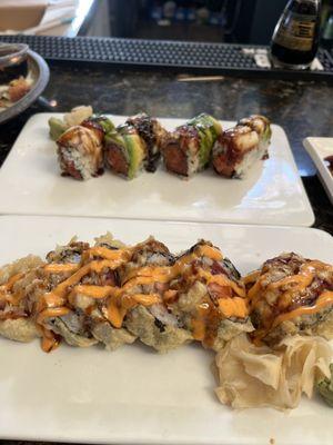 Black dragon roll and tempura fried tuna roll