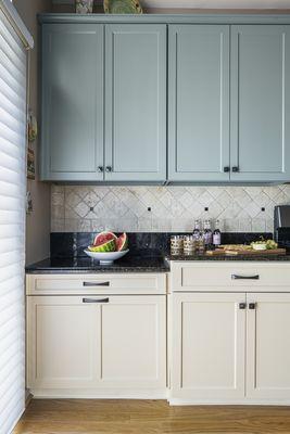 shaker beige and green two-tone cabinet painting in Carmel, IN