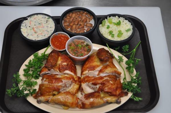 Mini Pack special Combo: One whole Chicken, medium rice, medium beans, medium potato salad, tortillas and salsa(hot & mild).