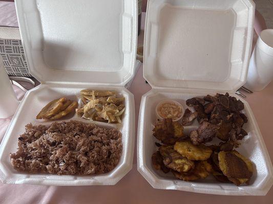 Conch with Rice & Beans- Fried pork with fried sweet plantains