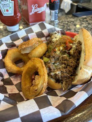 Cheesesteak and onion rings