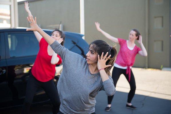 The Palo Alto Adults Beginner Class practicing before the video shoot, May 2017