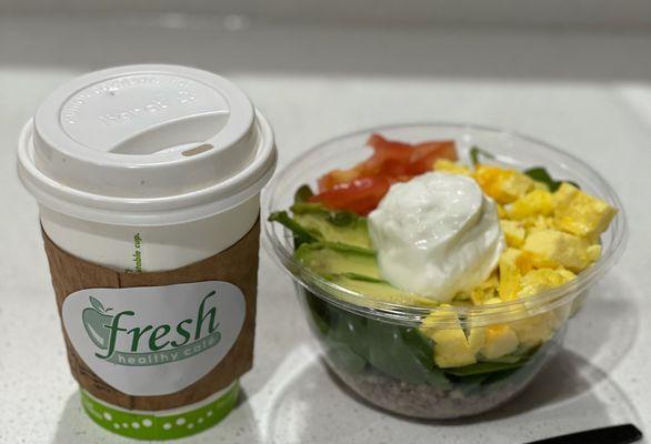 FRESH Healthy Breakfast. Wake up with a FRESH Cali Bowl paired with a delicious cup of Joe! A healthy breakfast is a great start of a day.