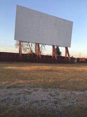 Big outdoor screen. Waiting for it to get dark.