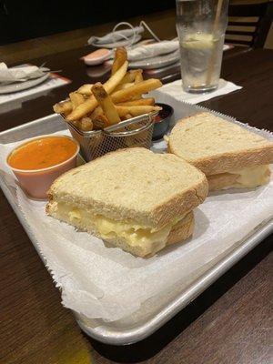 Gouda Mac and Cheese Sandwich with Tomato Bisque (ask for menu from Megan's, you won't regret)