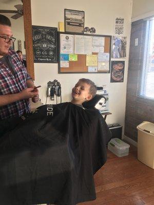 He's so happy he got to have a shave. He had such a good time.