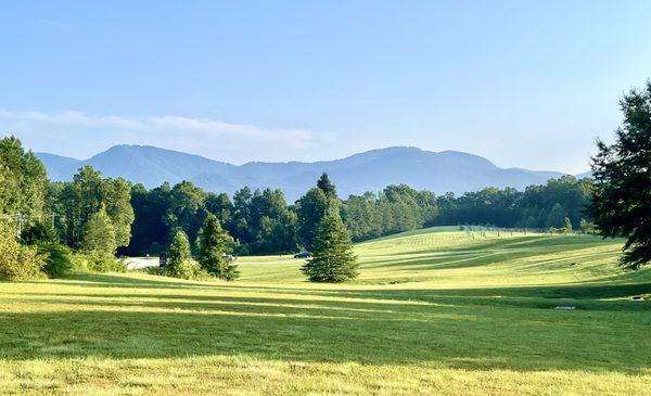 Pasture land in front of hotel.